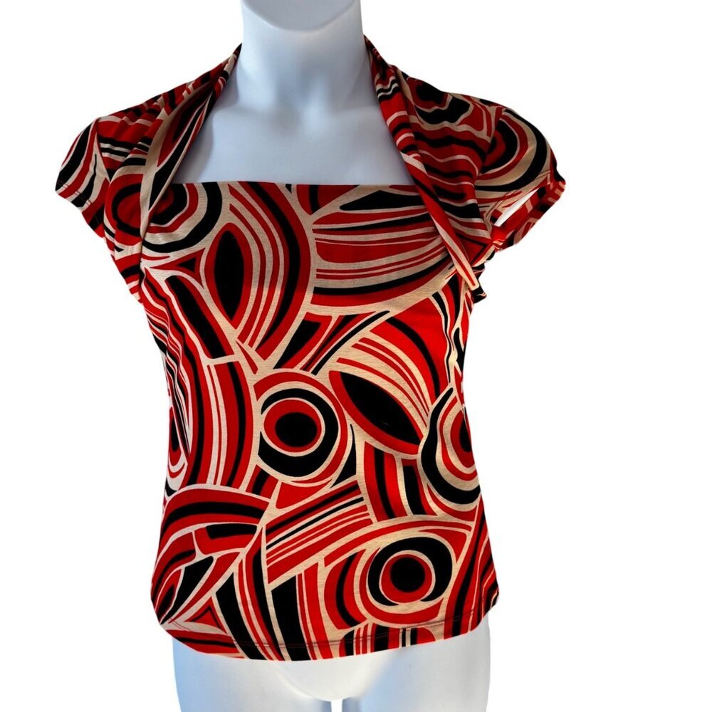 Nine West Womens Abstract Print Cap Sleeve Top Medium